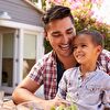 Father and son laughing