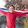 Boy waving the American flag